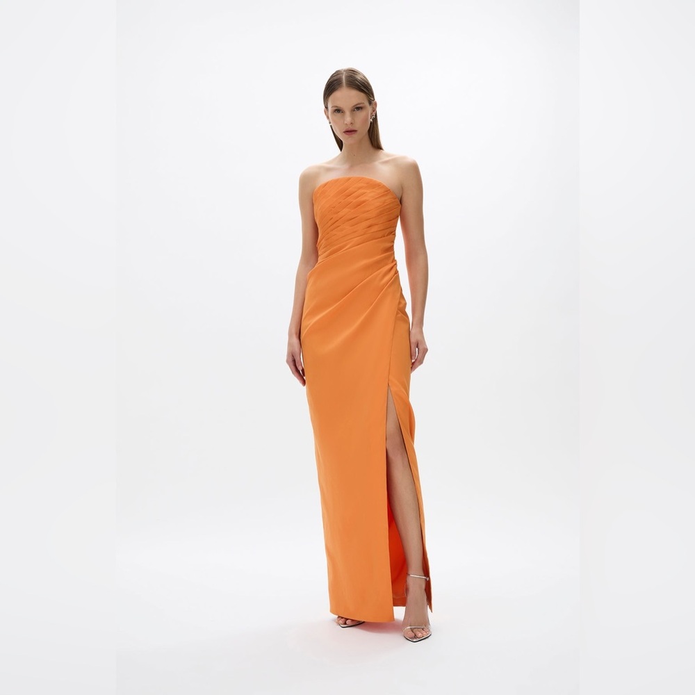 Rachel Gilbert Mira Orange Strapless Column Gown NWT